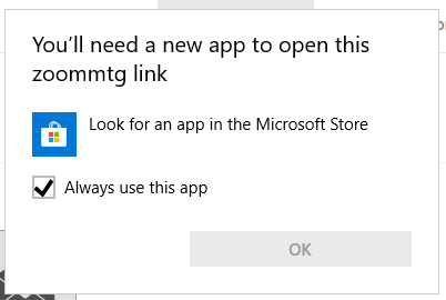 You'll need a new app to open this zoommtg link