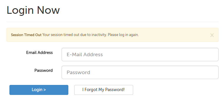 "Session Timed Out" error message: Your session timed out due to inactivity. Please log in again