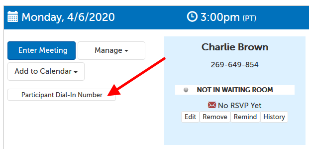 Button on Host dashboard: Participant Dial In Number