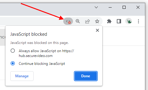 Icon indicating JavaScript is being blocked